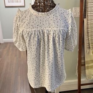 Loft Outlet Women's White Speckled Top size Midsize